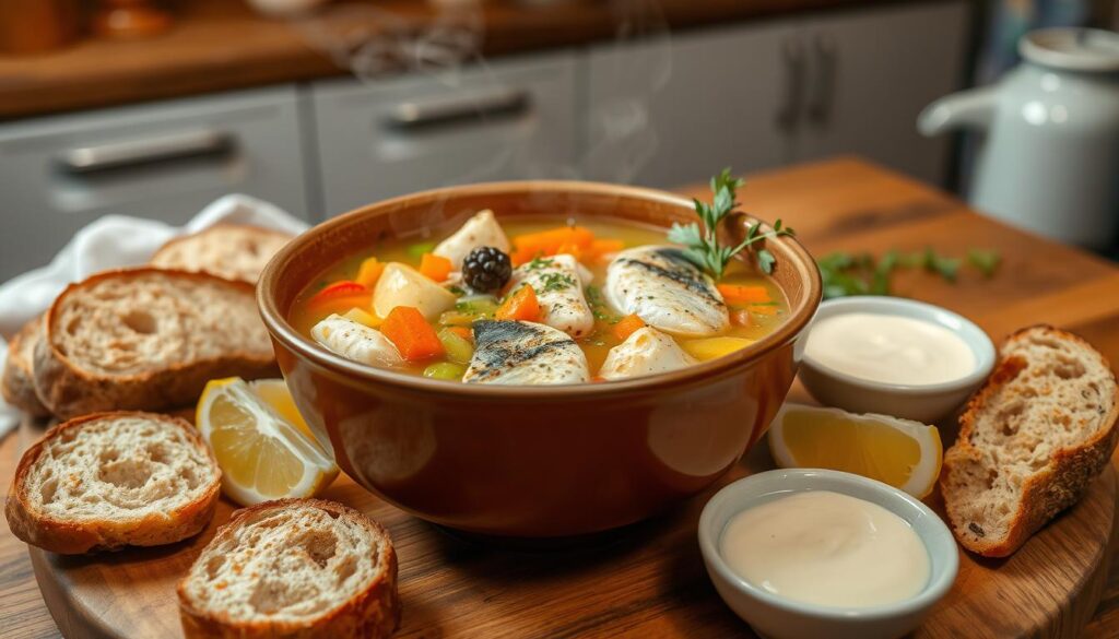 fish soup with accompaniments fish soup with accompaniments